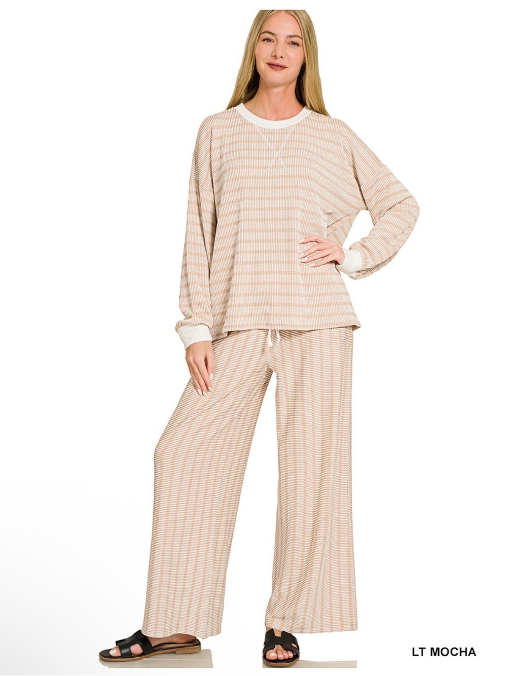 LT Mocha Striped Pant Set - Women